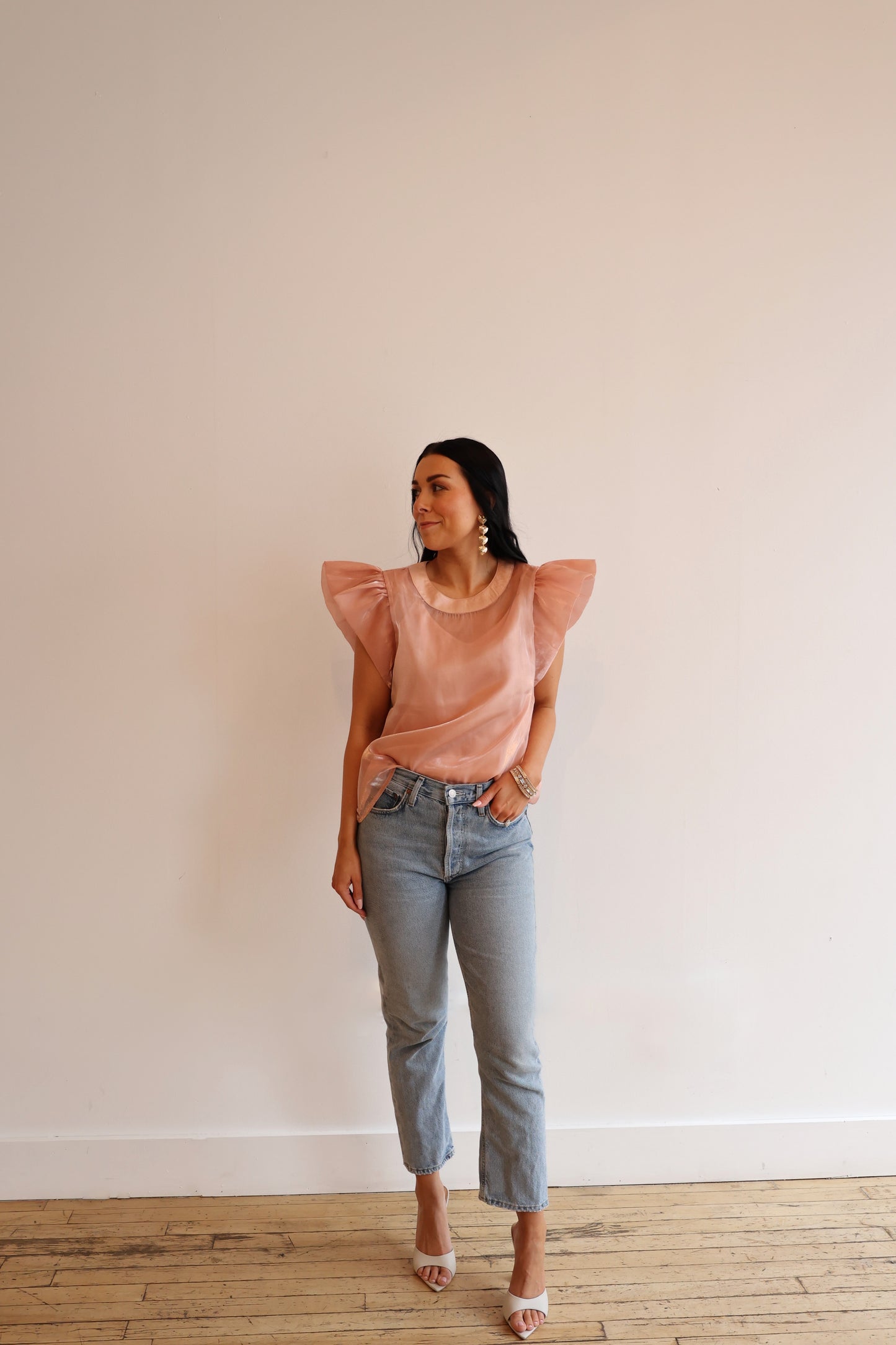 The Annalise Sheer Frill Top | Light Pink