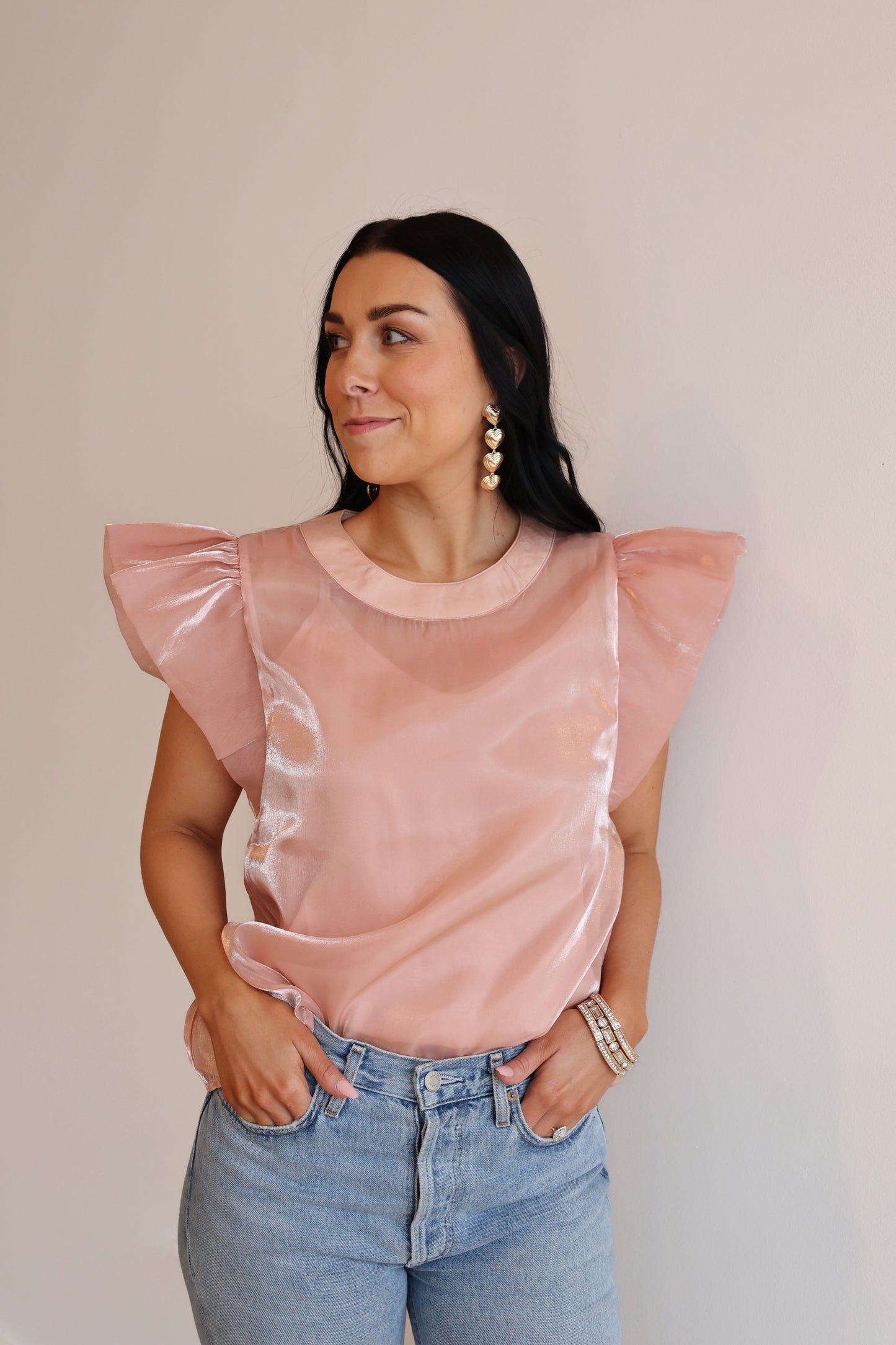 The Annalise Sheer Frill Top | Light Pink