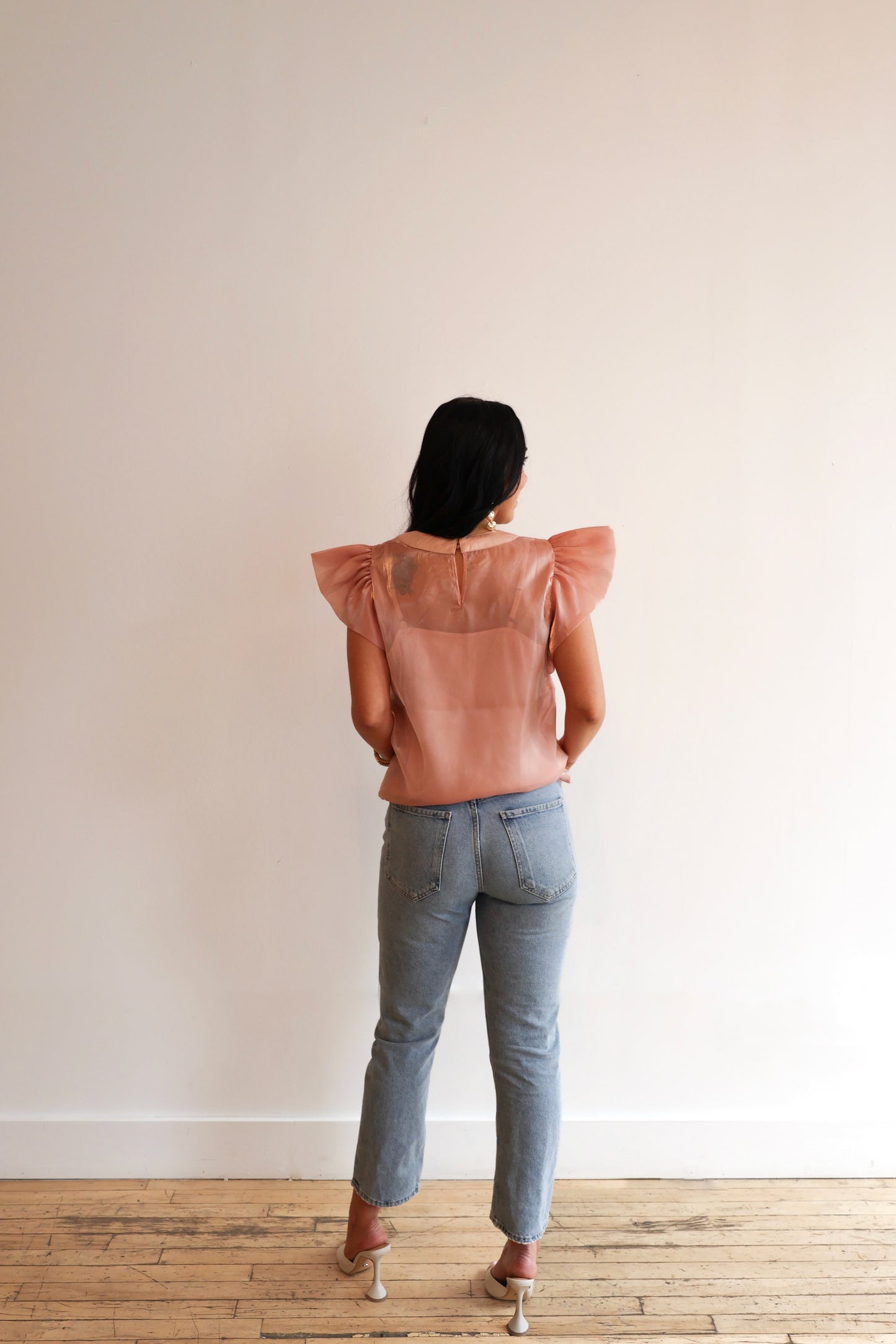 The Annalise Sheer Frill Top | Light Pink