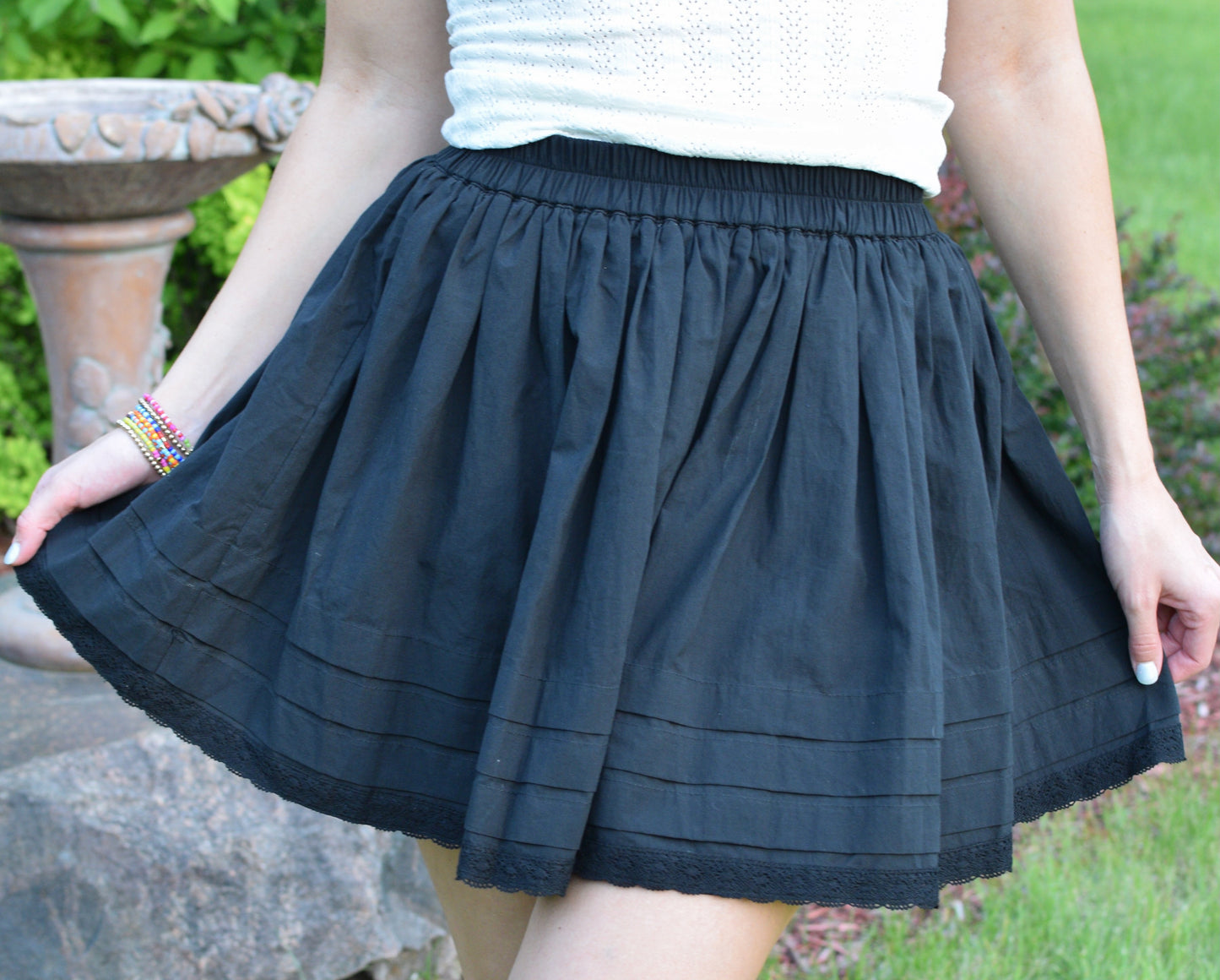 Lace Trim Mini Skirt | Black