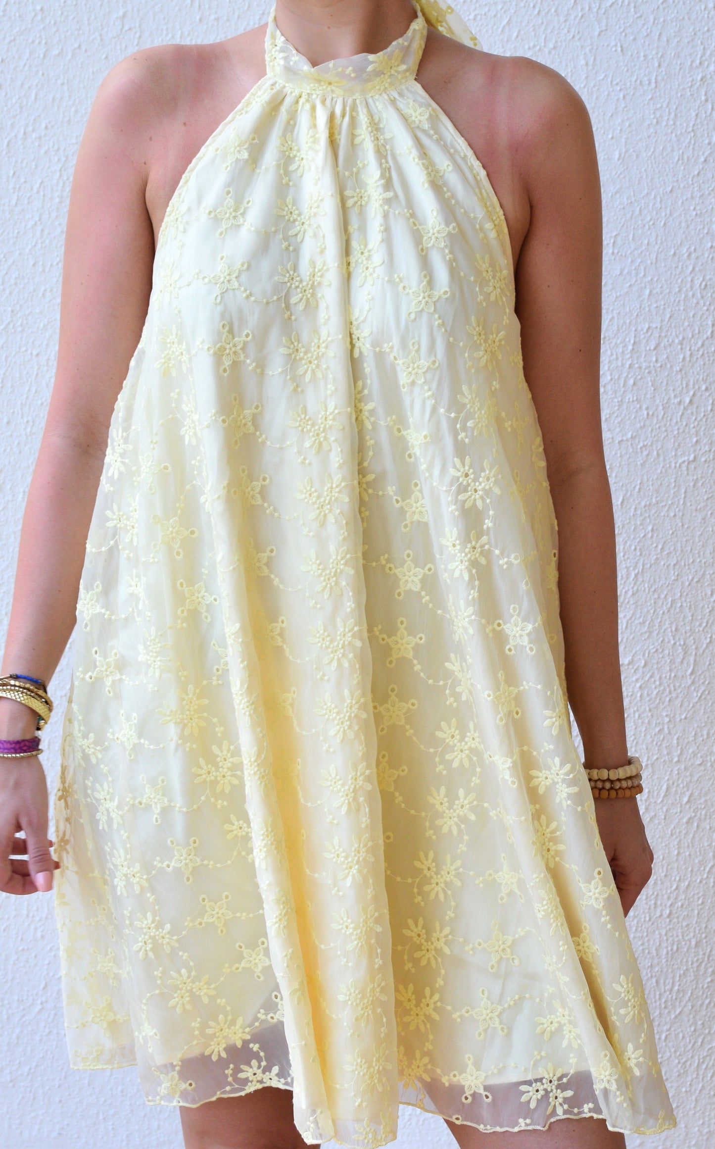 Sunshine Eyelet Halter Dress | Yellow