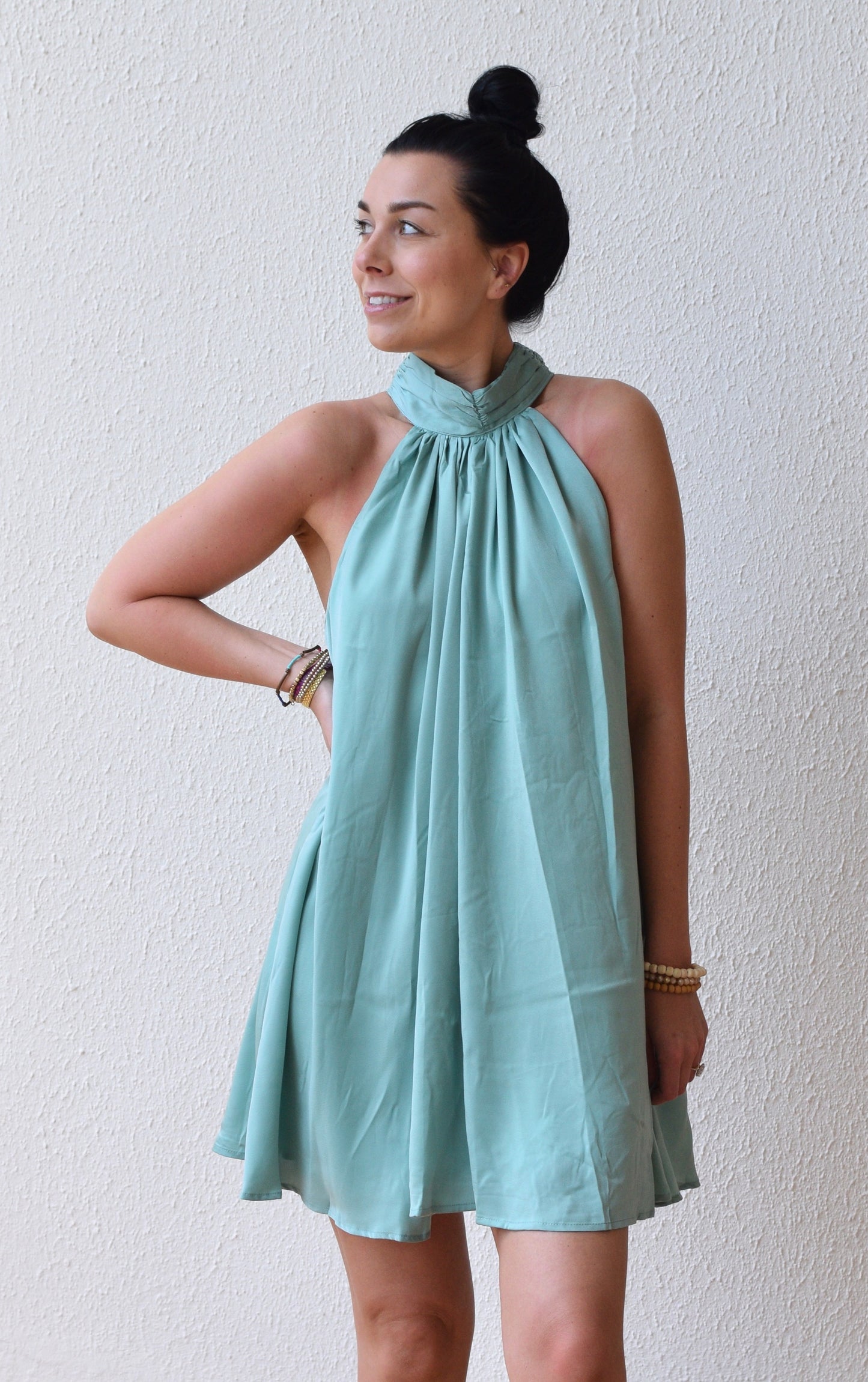 The Louisa Satin Mini Dress | Turquoise