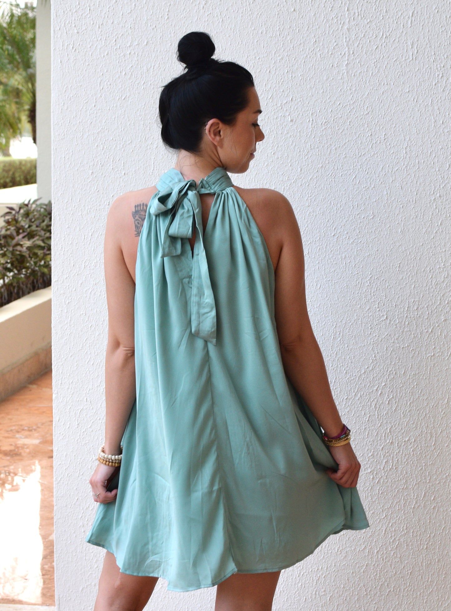 The Louisa Satin Mini Dress | Turquoise