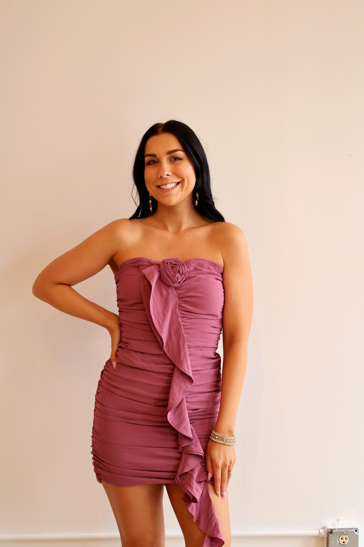 The Rosie Ruched Mini Dress | Mauve