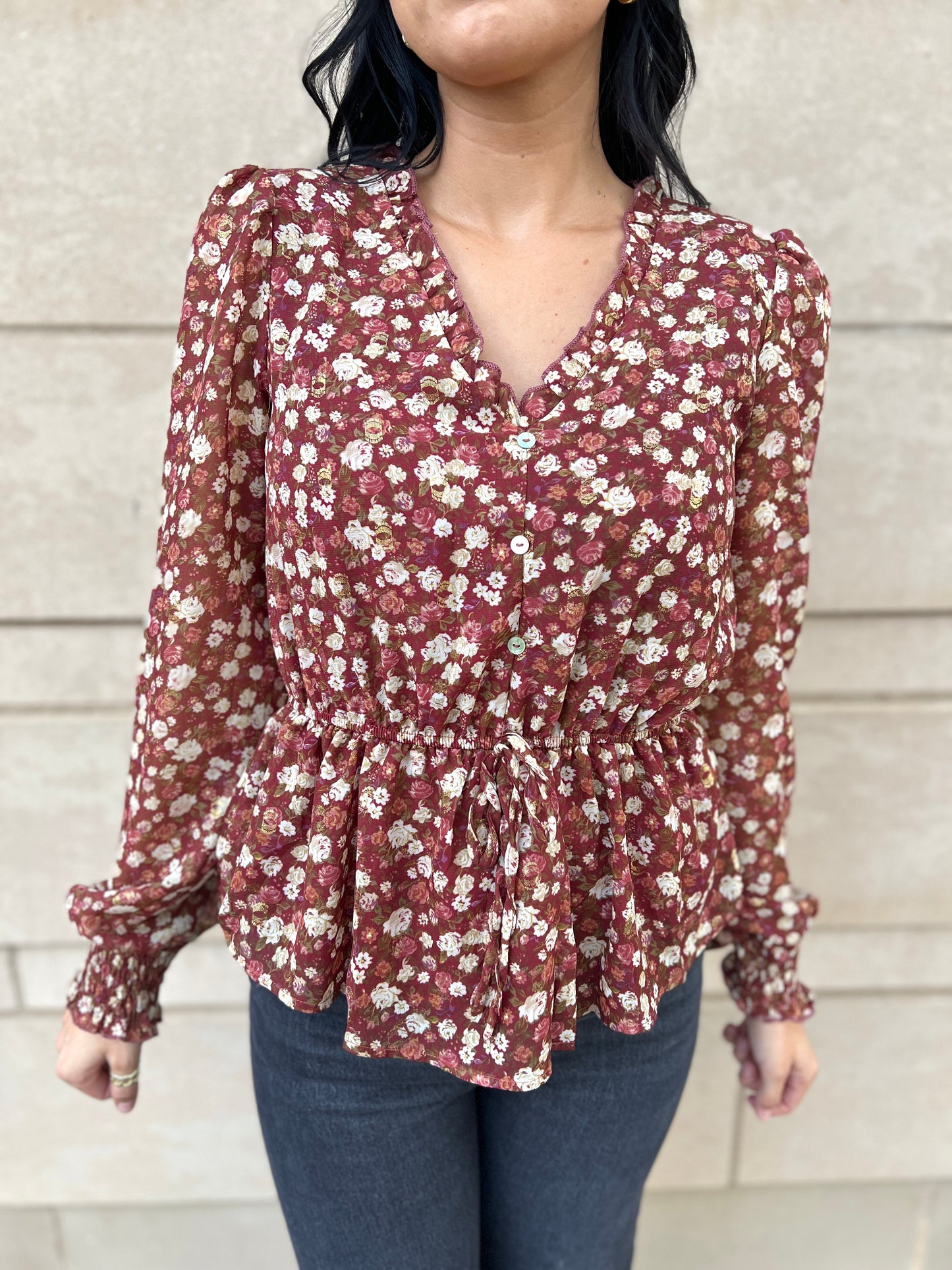 Fall Floral V-neck Blouse