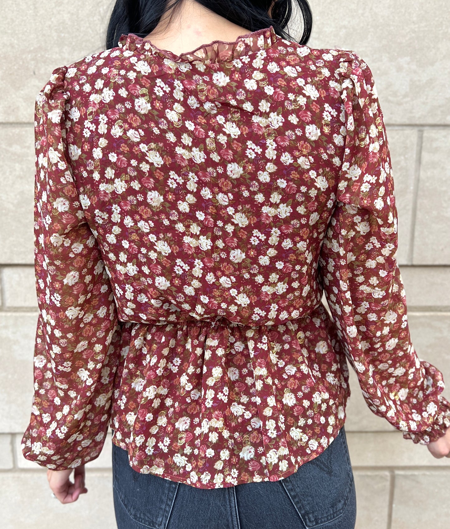 Fall Floral V-neck Blouse