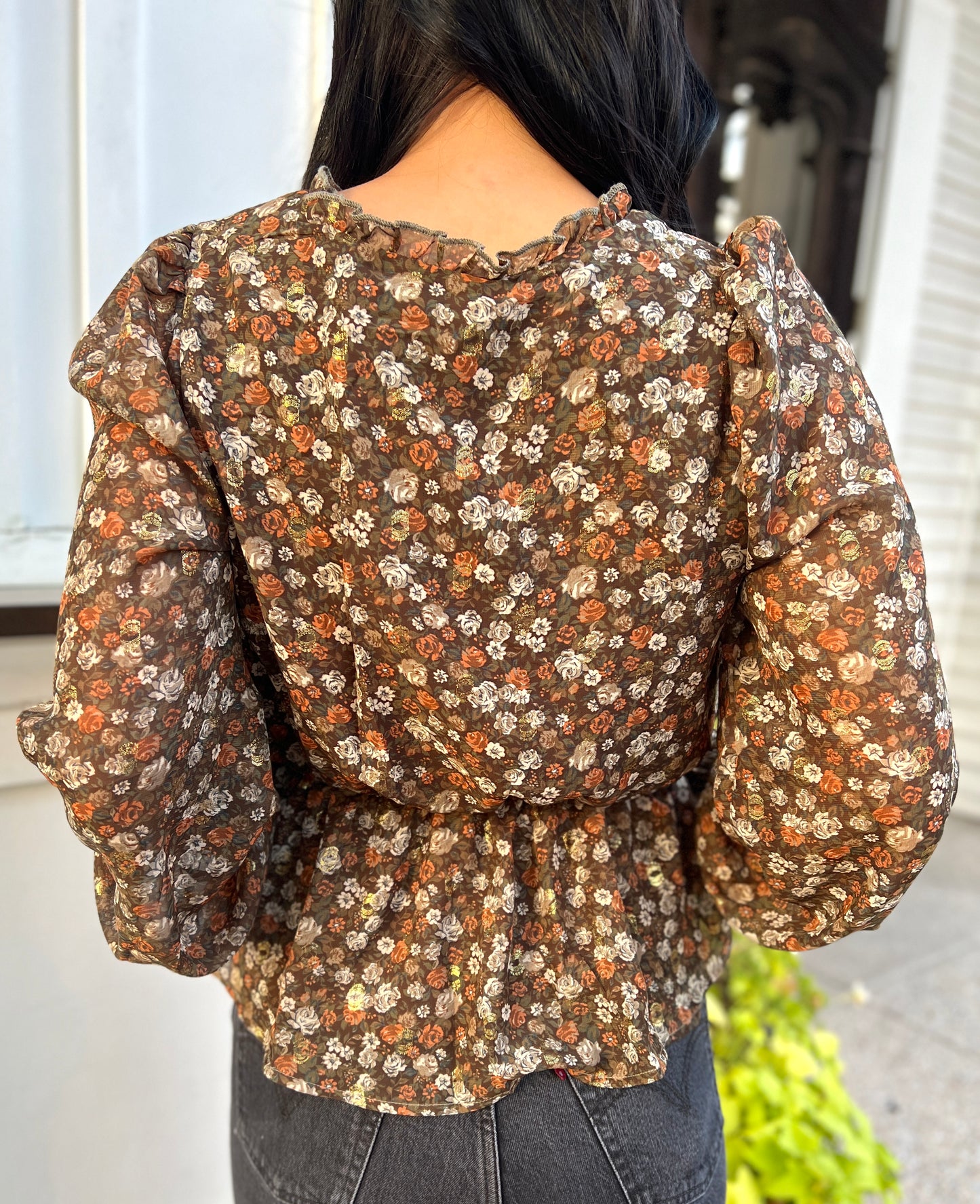 Fall Floral V-neck Blouse