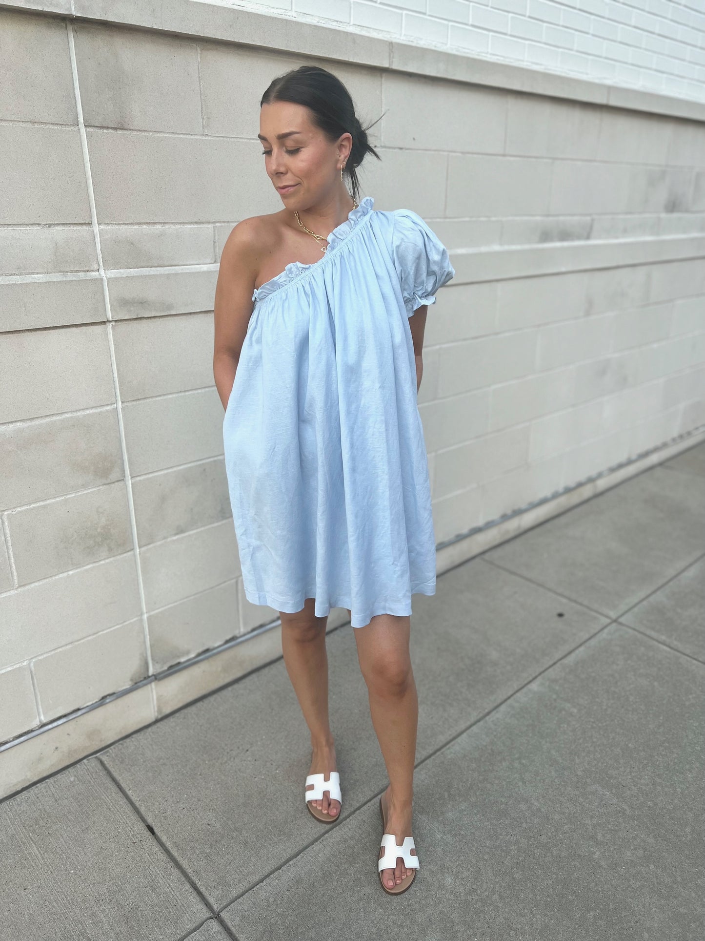 One Shoulder Dress | Light Blue