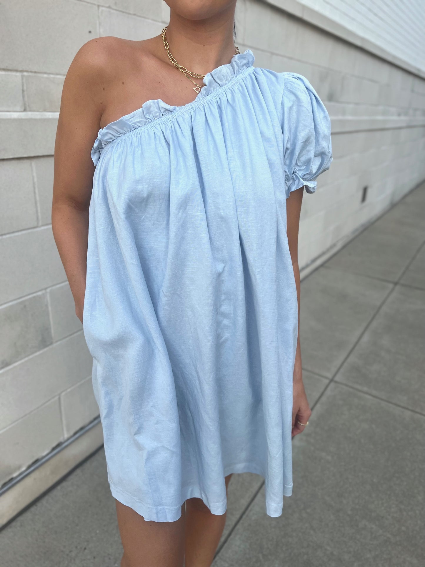 One Shoulder Dress | Light Blue