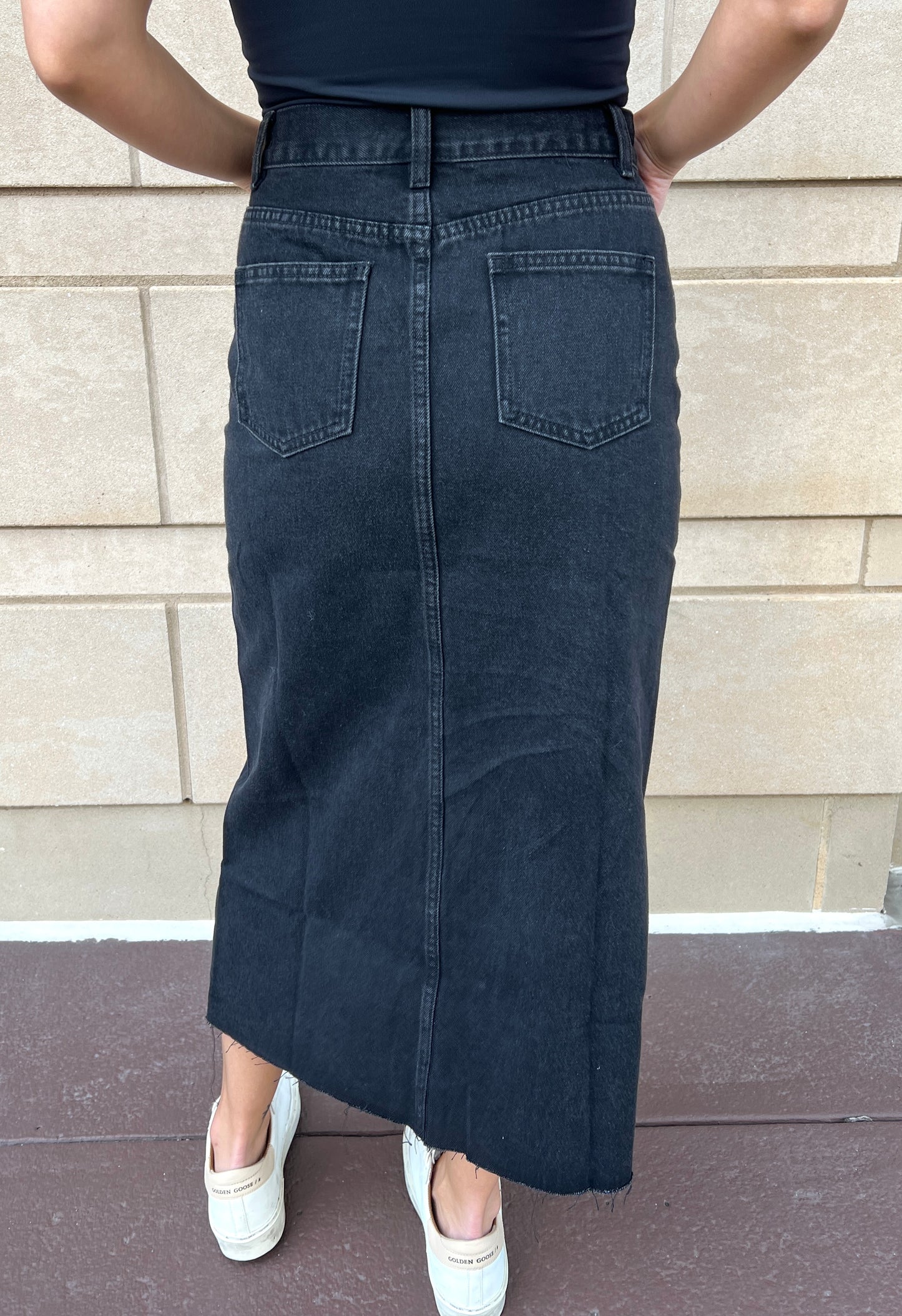 Denim Midi Skirt | Black