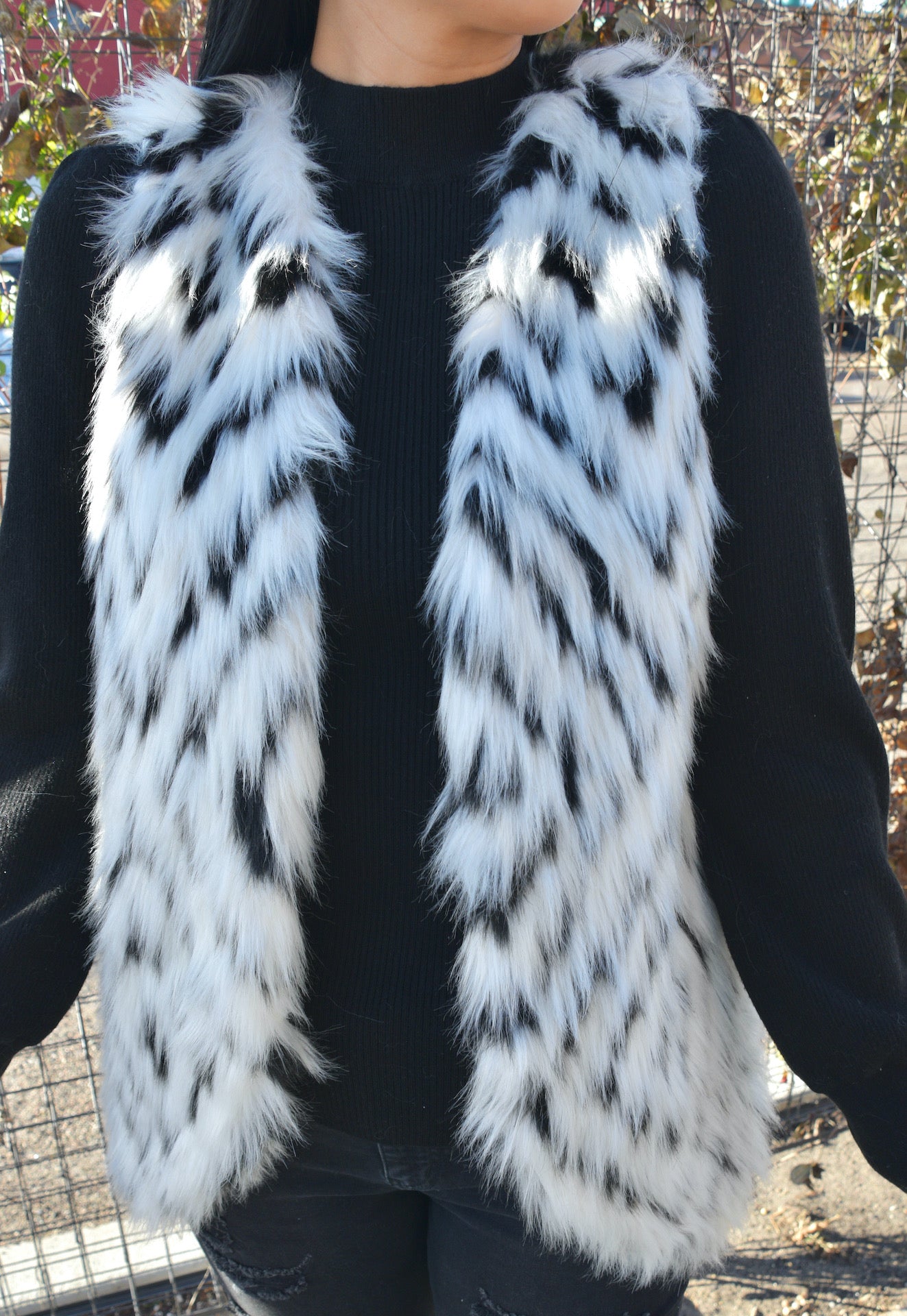 Shaggy Faux Fur Vest - Ivory/Black