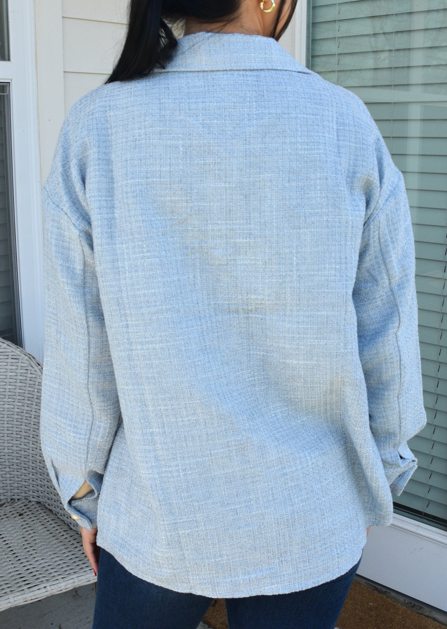 Transitional Tweed Shacket | Light Blue