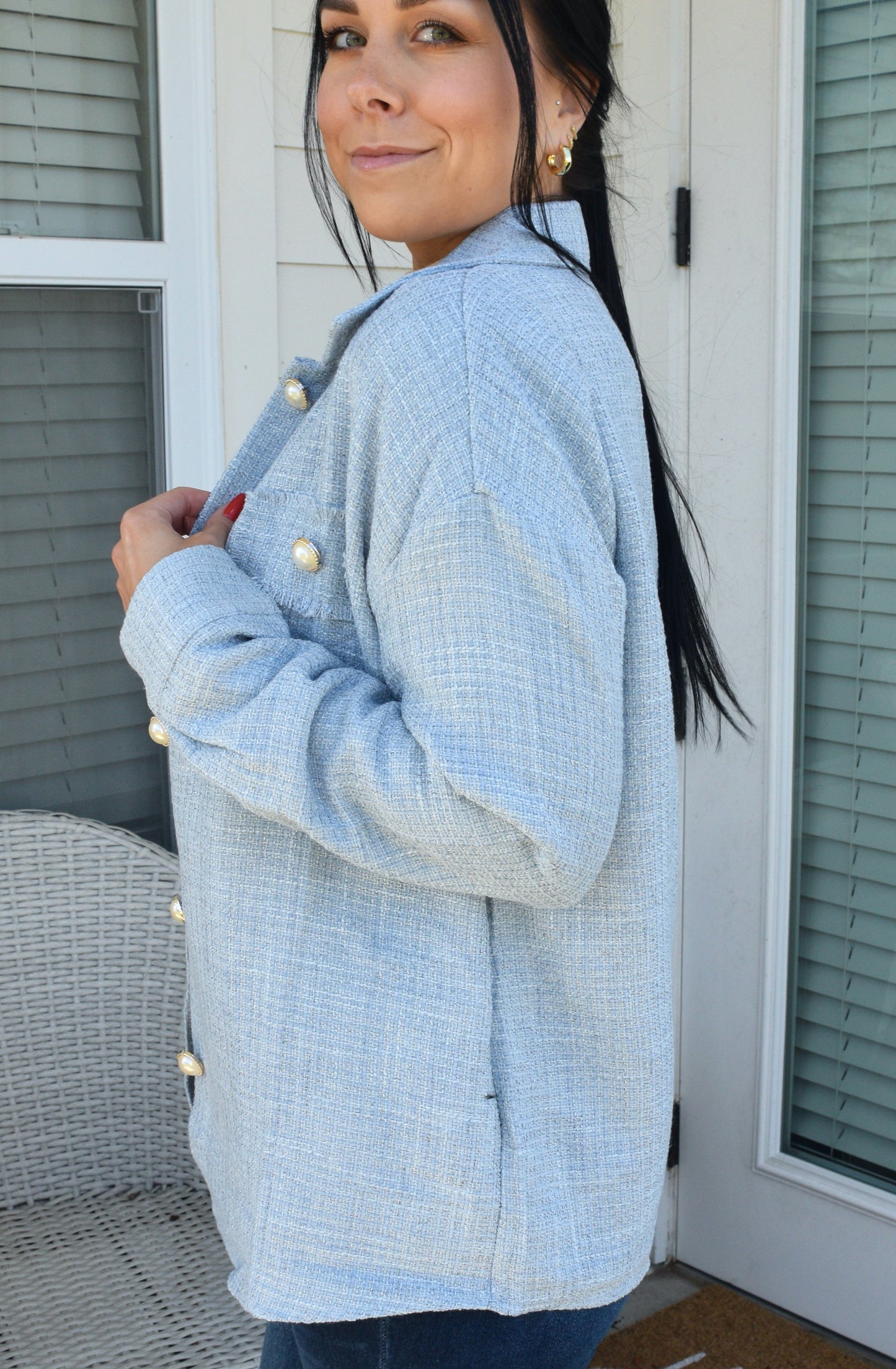 Transitional Tweed Shacket | Light Blue