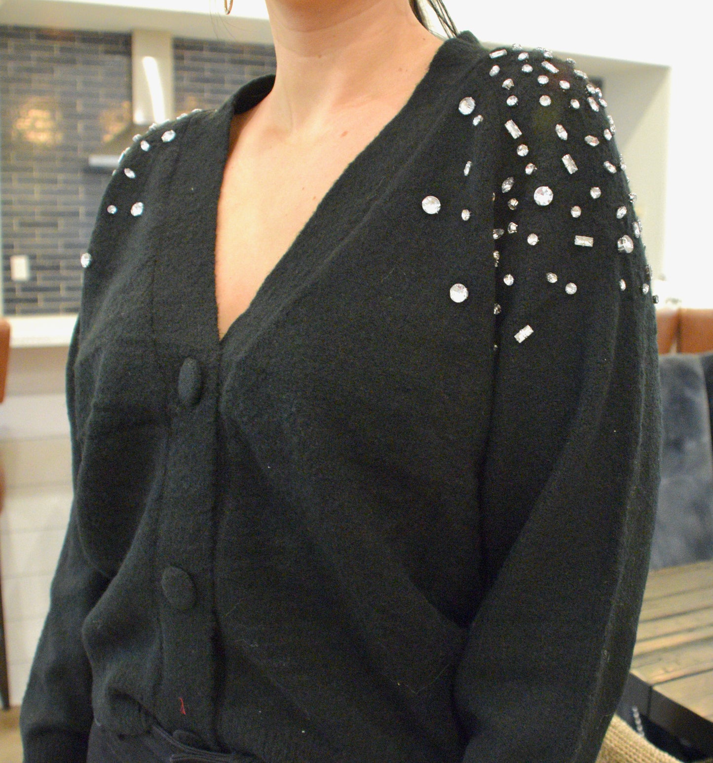 Embellished Button Down Cardigan - Black