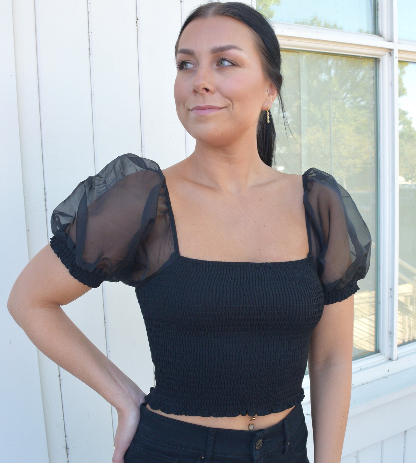 Let's Celebrate Puff Sleeve Top in Black