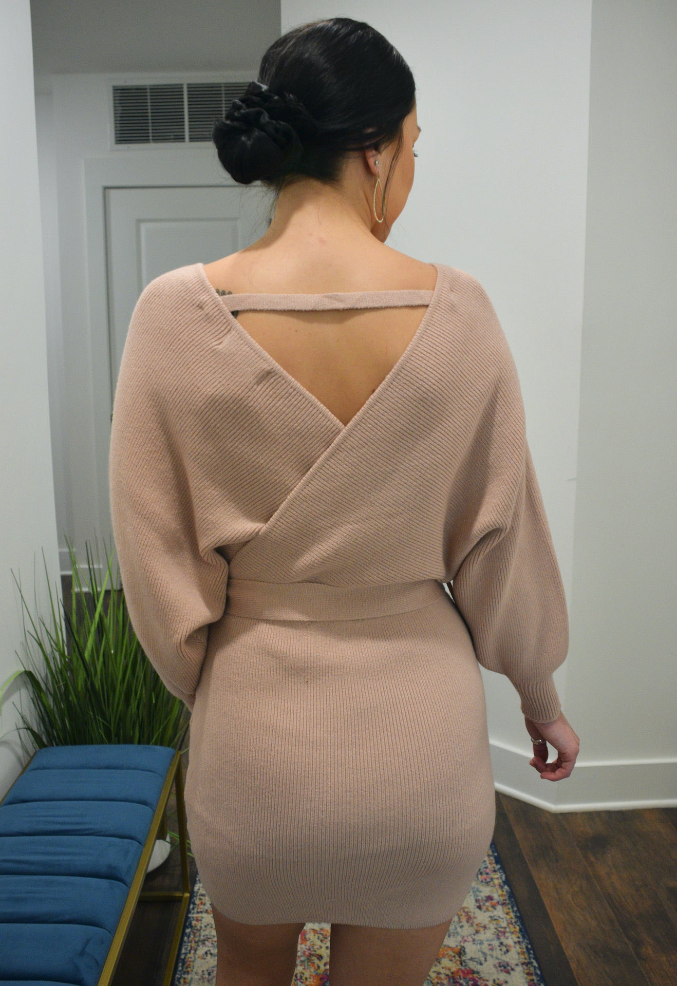 Deep V Sweater Dress